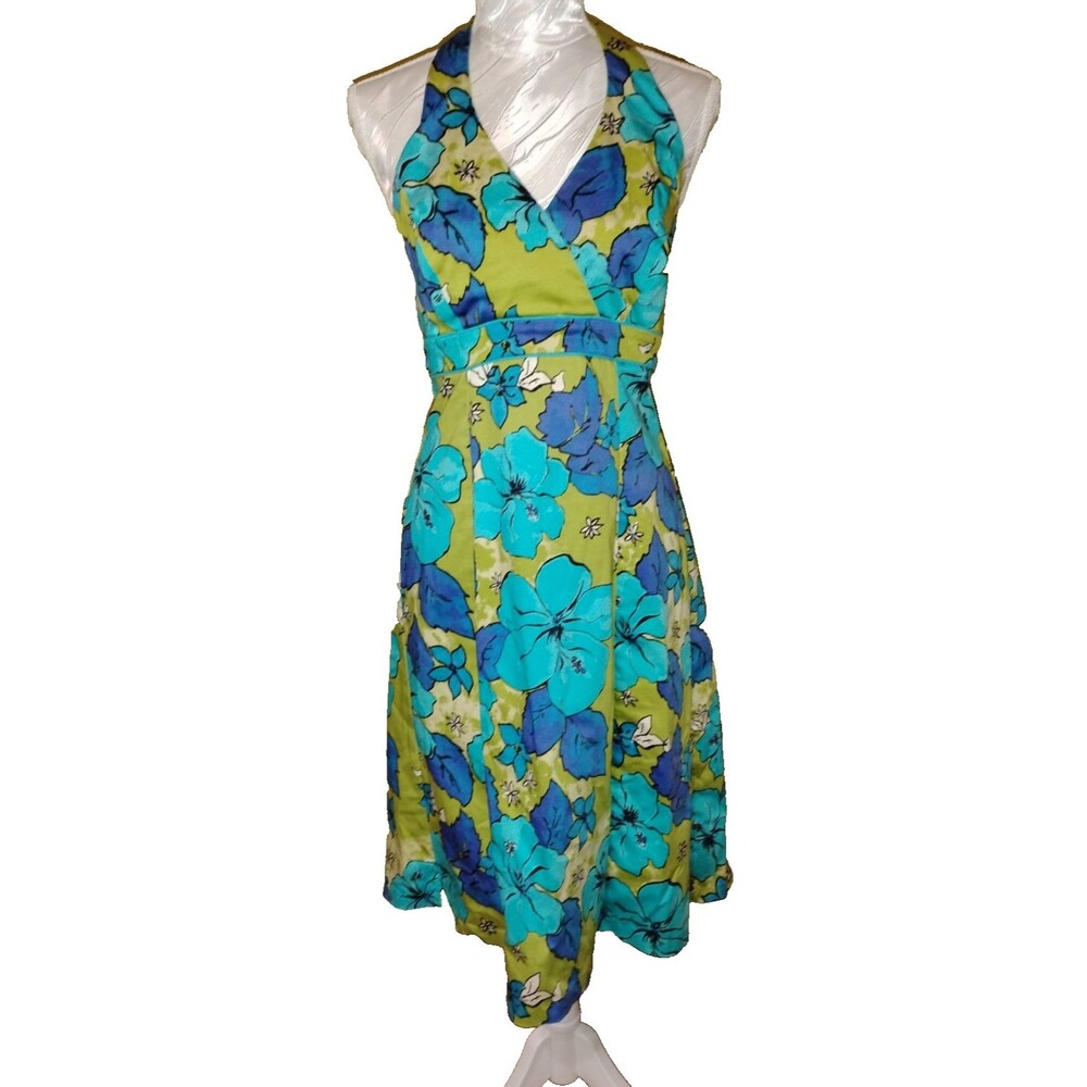 Retro Y2K 80s Inspired Floral Halter Dress, Women's Size 6 Feminine Ombre Empire